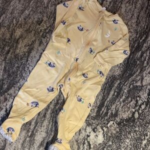 Yellow Kids Footed One-Piece Pajama with Vehicle Print - Unbranded